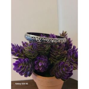 Silver Tone Perforated Cutout Bubble Pattern Bangle Bracelet Slip On 2.5‎ Inch